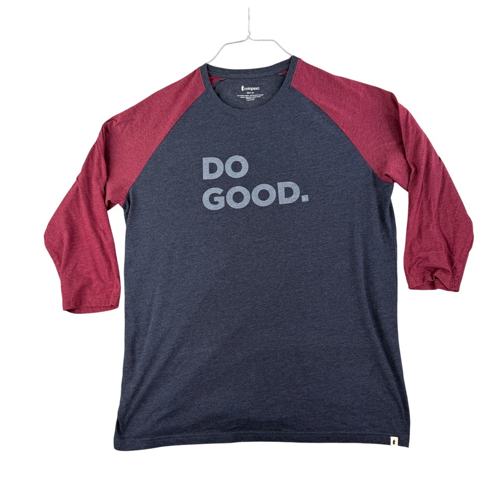 Cotopaxi Do Good Raglan Shirt Men XXL Navy Maroon 3/4 Sleeve Organic Cotton